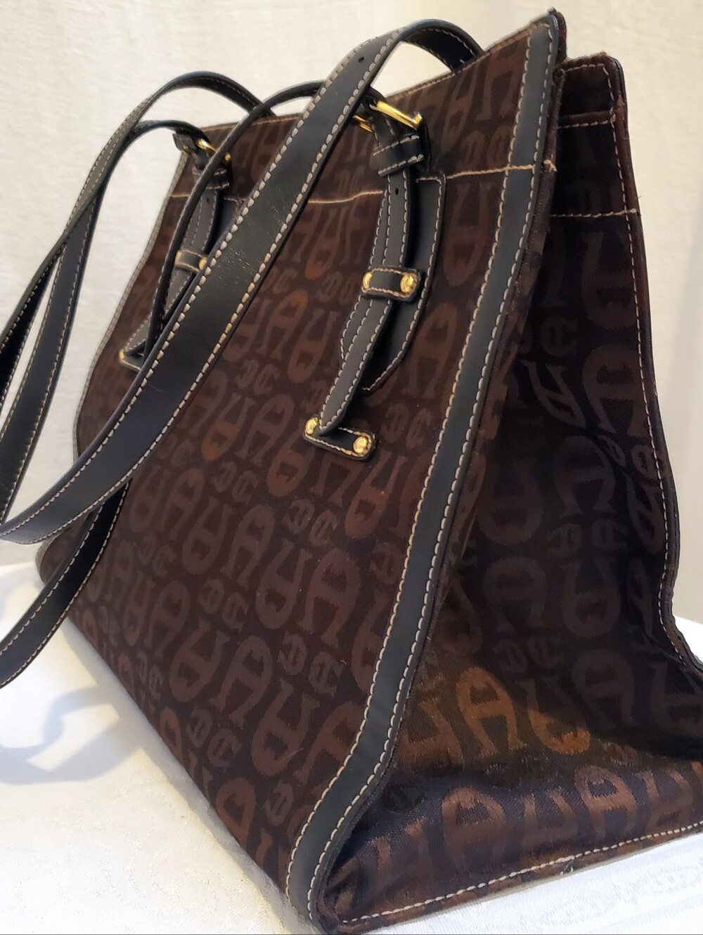 Etienne Aigner Signature Monogram Jacquard & Leather Tote Bag - New Without Tags
